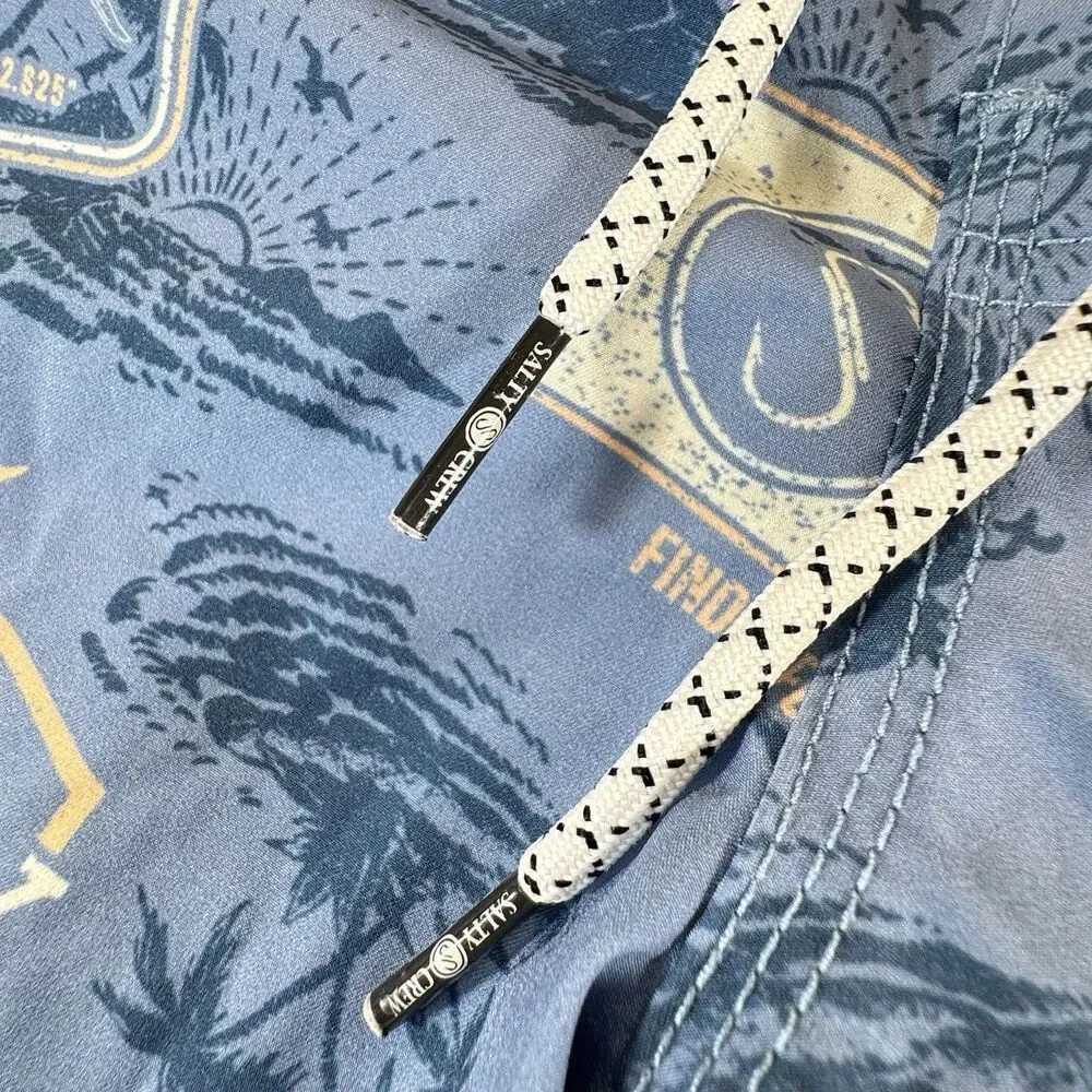 SALTY CREW CABIN Sz L 34 CRUISER Beach Club Elastic Boardshort Marine Blue AOP